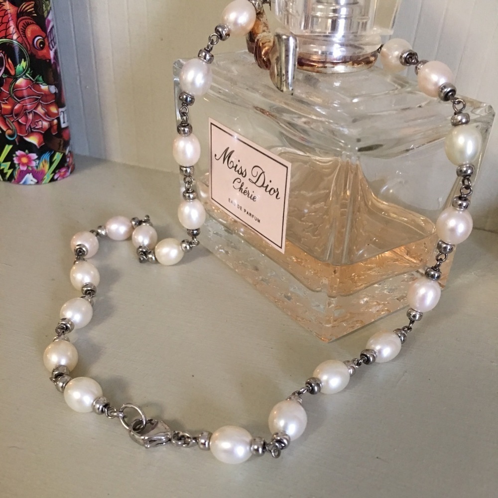 💝vVintage 925freshwater cultured pearl 18”classic necklace